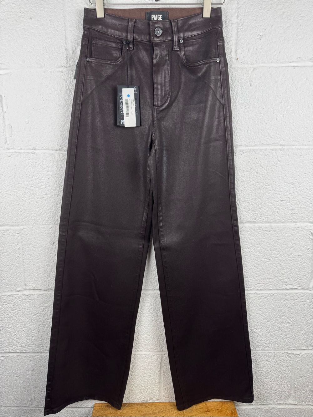 NWT PAIGE Sasha 32” Wide Leg Jeans Chicory Coffee Luxe Coated Brown 24